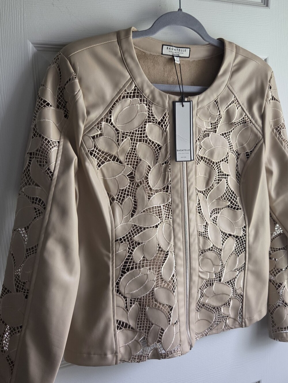 Bagatelle Faux Leather Jacket - Moto Floral Lace Stretch Zip - NWT - Size L - Picture 4 of 12
